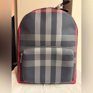 Burberry Navy and Red Nova Checkered Backpack in Black, Gray, and Red NWT